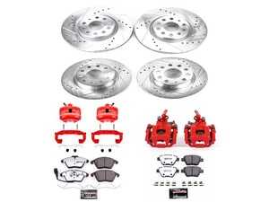 ES#4799928 - KC5801-26 - Power Stop Z26 Street Warrior Front & Rear Brake Kit w/ Calipers (312mm/272mm) - A complete performance brake upgrade with drilled & slotted rotors, carbon-fiber ceramic pads, and red powder-coated calipers. - Power Stop - Volkswagen