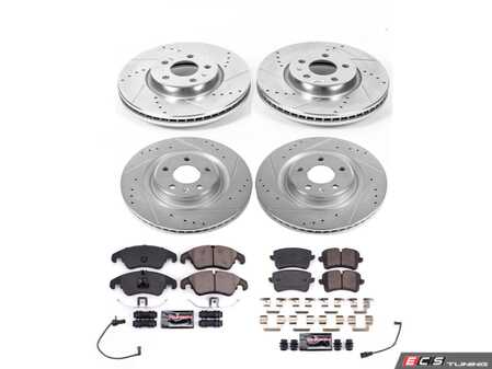 ES#4798537 - K8883 - Power Stop Z23 Evolution Sport Front & Rear Brake Kit (320mm/330mm) - A direct-fit performance upgrade with drilled & slotted zinc-plated rotors and low-dust carbon-fiber ceramic pads. - Power Stop - Audi