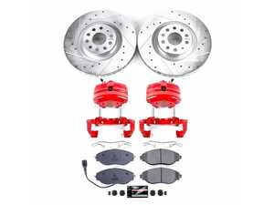 ES#4800366 - KC7175 - Power Stop Z23 Evolution Sport Front Brake Kit with Calipers (340mm) - A direct-fit performance upgrade with drilled & slotted zinc-plated rotors, red powder-coated calipers, and low-dust carbon-fiber ceramic pads. - Power Stop - Volkswagen