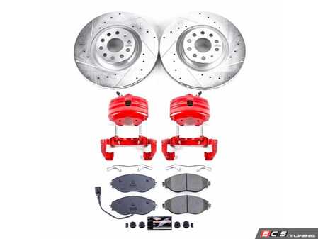 ES#4800366 - KC7175 - Power Stop Z23 Evolution Sport Front Brake Kit with Calipers (340mm) - A direct-fit performance upgrade with drilled & slotted zinc-plated rotors, red powder-coated calipers, and low-dust carbon-fiber ceramic pads. - Power Stop - Volkswagen