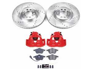 ES#4800585 - KC914 - Power Stop Z23 Evolution Sport Front Brake Kit with Calipers (312mm) - A direct-fit upgrade with drilled & slotted zinc-plated rotors, red powder-coated calipers, and low-dust carbon-fiber ceramic pads. - Power Stop - Volkswagen
