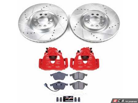ES#4800585 - KC914 - Power Stop Z23 Evolution Sport Front Brake Kit with Calipers (312mm) - A direct-fit upgrade with drilled & slotted zinc-plated rotors, red powder-coated calipers, and low-dust carbon-fiber ceramic pads. - Power Stop - Volkswagen