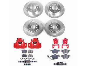 ES#4800571 - KC899 - Power Stop Z23 Evolution Sport Front & Rear Brake Kit with Calipers (288mm/232mm) - A direct-fit upgrade with drilled & slotted zinc-plated rotors, red powder-coated calipers, and low-dust carbon-fiber ceramic pads. - Power Stop - Volkswagen