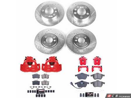 ES#4800571 - KC899 - Power Stop Z23 Evolution Sport Front & Rear Brake Kit with Calipers (288mm/232mm) - A direct-fit upgrade with drilled & slotted zinc-plated rotors, red powder-coated calipers, and low-dust carbon-fiber ceramic pads. - Power Stop - Volkswagen