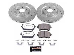 ES#3989977 - K5678-26 - Power Stop Z26 Street Warrior Rear Brake Kit (330mm) - A high-performance front axle upgrade featuring precision cross-drilled & slotted rotors, extreme-duty Z26 carbon-fiber ceramic pads, and premium stainless steel hardware. - Power Stop - Audi