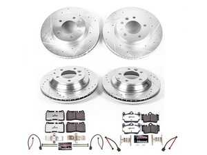 ES#3989995 - K5745-26 - Power Stop Z26 Street Warrior Front & Rear Brake Kit (330mm/330mm) - A high-performance heavy-duty 4-wheel upgrade featuring precision cross-drilled & slotted rotors, extreme-duty Z26 carbon-fiber ceramic pads, and replacement electronic wear sensors. - Power Stop - Volkswagen