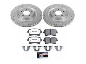 ES#3990032 - K6001-26 - Power Stop Z26 Street Warrior Rear Brake Kit (330mm) - A direct-fit performance upgrade with drilled & slotted zinc-plated rotors and extreme-performance carbon-fiber ceramic pads. - Power Stop - Audi Porsche