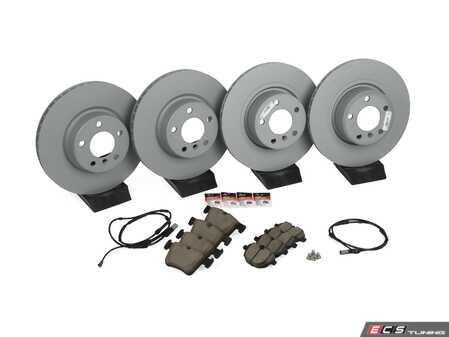 ES#3047780 - 34106787490KT4 - Front & Rear Brake Service Kit - Featuring Zimmermann coated rotors and ECS DD23 Daily Driver ceramic pads - Assembled By ECS - BMW