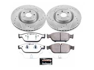 ES#3990082 - K6129-26 - Power Stop Z26 Street Warrior Front Brake Kit (356mm) - A complete front-wheel performance brake upgrade featuring drilled & slotted rotors and high-performance carbon-fiber ceramic pads. - Power Stop - Audi