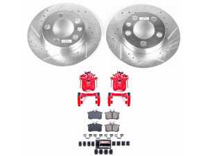 ES#4800522 - KC847 - Power Stop Z23 Evolution Sport Rear Brake Kit with Calipers (232mm) - A direct-fit upgrade with drilled & slotted zinc-plated rotors, red powder-coated calipers, and low-dust carbon-fiber ceramic pads - Power Stop - Volkswagen