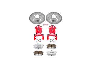 ES#3158112 - KC3093-26 - Power Stop Z26 Extreme Street Warrior Rear Brake Kit with Calipers (239mm) - A direct-fit upgrade with drilled & slotted zinc-plated rotors, red powder-coated calipers, and extreme-performance carbon-fiber ceramic pads. - Power Stop - Audi