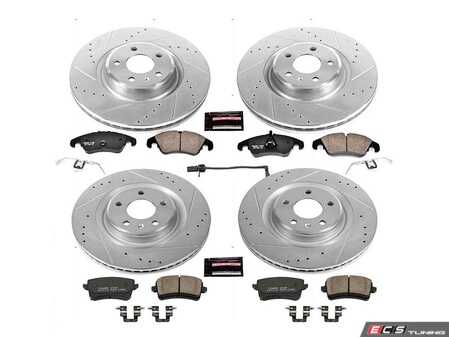 ES#3194982 - k6143KT - Power Stop Z23 Evolution Sport Front & Rear Brake Kit (345mm/330mm) - A complete 4-wheel performance brake upgrade featuring drilled & slotted rotors and low-dust carbon-fiber ceramic pads. - Power Stop - Audi