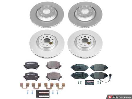 ES#4795476 - ESK7254 - Power Stop Euro-Stop Front & Rear Brake Kit (340mm/310mm) - A direct-fit OE-equivalent replacement with GEOMET coated plain rotors and ECE-R90 certified brake pads. - Power Stop - Volkswagen