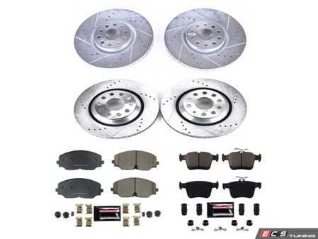 ES#4798194 - K8118 - Power Stop Z23 Evolution Sport Front & Rear Brake Kit (335mm/310mm) - A direct-fit performance upgrade with drilled & slotted zinc-plated rotors and low-dust carbon-fiber ceramic pads. - Power Stop - Volkswagen