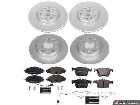 ES#4795490 - ESK7502 - Power Stop Euro-Stop Front & Rear Brake Kit (312mm/272mm) - A direct-fit OE-equivalent replacement with GEOMET coated plain rotors and ECE-R90 certified brake pads. - Power Stop - Audi Volkswagen