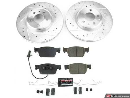 ES#4798067 - K7860 - Power Stop Z23 Evolution Sport Front Brake Kit (314mm) - A performance front-wheel brake upgrade featuring drilled & slotted rotors and low-dust carbon-fiber ceramic pads - Power Stop - Audi