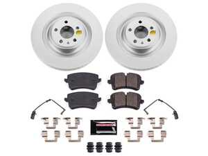 ES#4794773 - CRK8486 - Power Stop Z23 Evolution Sport Coated Rear Brake Kit (356mm) - A complete rear-wheel daily-driver upgrade featuring high-carbon smooth Geomet coated rotors and low-dust carbon-fiber ceramic pads. - Power Stop - Audi
