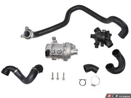 ES#5346992 - WPS0502 - Water Pump W/ Installation Kit - Includes a Water Pump & Bolts, Thermostat Assembly, Thermostat Hose w/ Aluminum Flange, Water Pump Hose, Lower Radiator Hose, and Water Pump to Thermostat Hose - Rein - BMW