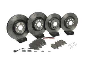 ES#4839739 - MQBTBS2KT - Front And Rear Brake Kit (340x30/300x12) - Featuring front Brembo Cross Drilled rotors and Ceramic OE Equivalent Pad - Brembo - Volkswagen