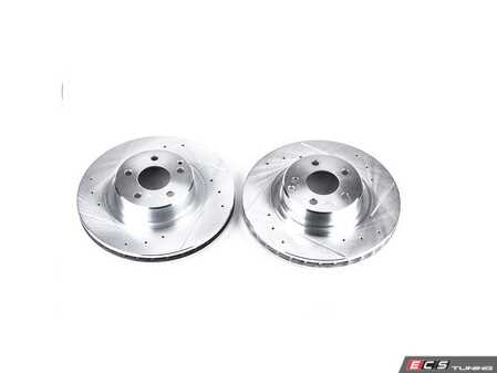 ES#3155224 - EBR650XPR - Power Stop Evolution Performance Drilled & Slotted Front Rotors - Pair (330x32mm) - A direct bolt-on front-wheel performance rotor pair featuring cross-drilled and slotted cooling and silver zinc-dichromate plating. - Power Stop - Mercedes Benz