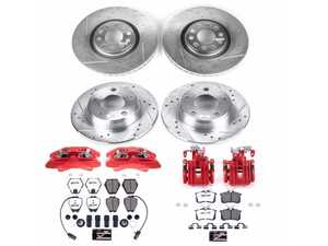 ES#4800563 - KC889-26 - Power Stop Z26 Street Warrior Front & Rear Brake Kit with Calipers (320mm/255mm) - A direct-fit performance upgrade with drilled & slotted zinc-plated rotors, red powder-coated calipers, and extreme-performance carbon-fiber ceramic pads. - Power Stop - Audi