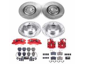 ES#4800562 - KC889 - Power Stop Z23 Evolution Sport Front & Rear Brake Kit with Calipers (320mm/255mm) - A direct-fit upgrade with drilled & slotted zinc-plated rotors, red powder-coated calipers, and low-dust carbon-fiber ceramic pads. - Power Stop - Audi