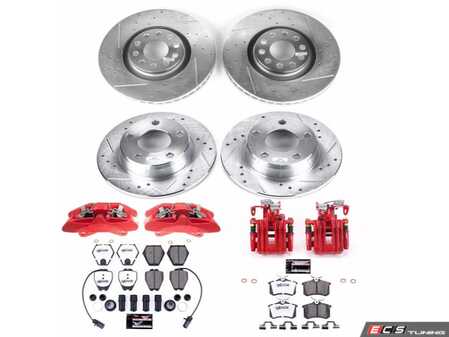 ES#4800565 - KC890-26 - Power Stop Z23 Evolution Sport Front & Rear Brake Kit with Calipers (320mm/255mm) - A direct-fit upgrade with drilled & slotted zinc-plated rotors, red powder-coated calipers, and low-dust carbon-fiber ceramic pads. - Power Stop - Audi