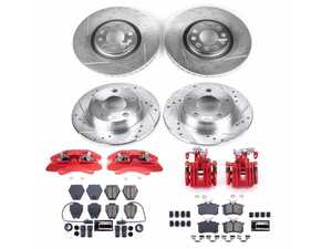 ES#4800564 - KC890 - Power Stop Z23 Evolution Sport Front & Rear Brake Kit with Calipers (320mm/255mm) - A direct-fit upgrade with drilled & slotted zinc-plated rotors, red powder-coated calipers, and low-dust carbon-fiber ceramic pads. - Power Stop - Audi