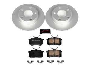 ES#3988959 - CRK4845 - Power Stop Z23 Evolution Sport Coated Rear Brake Kit (255mm) - A complete rear-wheel daily-driver upgrade featuring high-carbon smooth Geomet coated rotors and low-dust carbon-fiber ceramic pads. - Power Stop - Audi