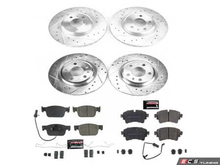 ES#4798213 - K8197 - Power Stop Z23 Evolution Sport Front & Rear Brake Kit (314mm/300mm) - A direct-fit performance upgrade with drilled & slotted zinc-plated rotors and low-dust carbon-fiber ceramic pads. - Power Stop - Audi