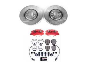 ES#4800560 - KC886-26 - Power Stop Z26 Street Warrior Front Brake Kit with Calipers (320mm) - A direct-fit performance upgrade with drilled & slotted zinc-plated rotors, red powder-coated calipers, and extreme-performance carbon-fiber ceramic pads. - Power Stop - Audi