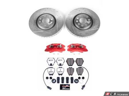 ES#4800560 - KC886-26 - Power Stop Z26 Street Warrior Front Brake Kit with Calipers (320mm) - A direct-fit performance upgrade with drilled & slotted zinc-plated rotors, red powder-coated calipers, and extreme-performance carbon-fiber ceramic pads. - Power Stop - Audi