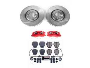 ES#4800559 - KC886 - Power Stop Z23 Evolution Sport Front Brake Kit with Calipers (320mm) - A direct-fit upgrade with drilled & slotted zinc-plated rotors, red powder-coated calipers, and low-dust carbon-fiber ceramic pads. - Power Stop - Audi