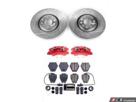 ES#4800559 - KC886 - Power Stop Z23 Evolution Sport Front Brake Kit with Calipers (320mm) - A direct-fit upgrade with drilled & slotted zinc-plated rotors, red powder-coated calipers, and low-dust carbon-fiber ceramic pads. - Power Stop - Audi