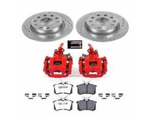 ES#4799899 - KC5671A-26 - Power Stop Z26 Street Warrior Rear Brake Kit with Calipers (255mm) - A direct-fit performance upgrade with drilled & slotted zinc-plated rotors, red powder-coated calipers, and extreme-performance carbon-fiber ceramic pads. - Power Stop - Audi Volkswagen