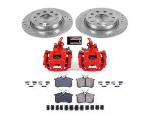 ES#4799898 - KC5671A - Power Stop Z23 Evolution Sport Rear Brake Kit with Calipers (255mm) - A direct-fit upgrade with drilled & slotted zinc-plated rotors, red powder-coated calipers, and low-dust carbon-fiber ceramic pads. - Power Stop - Audi Volkswagen
