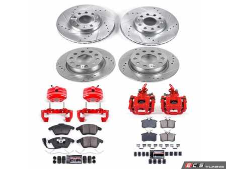 ES#4799918 - KC5749A - Power Stop Z23 Evolution Sport Front & Rear Brake Kit with Calipers (288mm/255mm) - A direct-fit upgrade with drilled & slotted zinc-plated rotors, red powder-coated calipers, and low-dust carbon-fiber ceramic pads. - Power Stop - Volkswagen