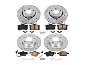 ES#3156606 - K2741 - Power Stop Z23 Evolution Sport Front & Rear Brake Kit (288mm/245mm) - A performance complete 4-wheel upgrade featuring precision cross-drilled & slotted rotors, low-dust carbon-fiber ceramic pads, and integrated electronic wear sensors. - Power Stop - Audi