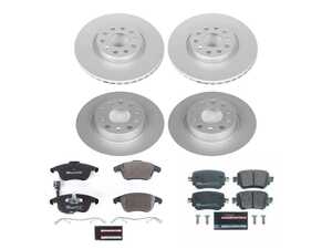ES#4795489 - ESK7501 - Power Stop Euro-Stop Premium Front & Rear Brake Kit (312mm/272mm) - An authentic OE-specification complete 4-wheel braking solution featuring European-sourced pads, high-carbon smooth Geomet coated rotors, strict ECE-R90 certification, and integrated electronic wear sensors. - Power Stop - Volkswagen