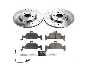 ES#4798391 - K8551 - Power Stop Z23 Evolution Sport Front Brake Kit (338mm) - A performance front axle upgrade package featuring precision cross-drilled & slotted rotors, low-dust carbon-fiber ceramic pads, and a front electronic wear sensor. - Power Stop - Audi