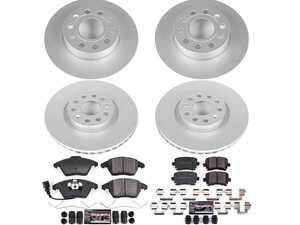 ES#3988997 - CRK5363 - Power Stop Z23 Evolution Sport Coated Front & Rear Brake Kit (312mm/260mm) - A premium 4-wheel upgrade package featuring high-carbon smooth Geomet coated performance rotors, low-dust carbon-fiber ceramic pads, and a front electronic wear sensor. - Power Stop - Audi Volkswagen