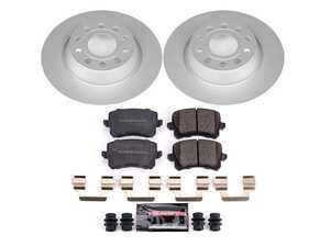 ES#3989258 - CRK7324 - Power Stop Z23 Evolution Sport Coated Front & Rear Brake Kit (350mm/330mm) - A premium 4-wheel upgrade package featuring high-carbon smooth Geomet coated performance rotors, low-dust carbon-fiber ceramic pads, and integrated electronic wear sensors. - Power Stop - Audi Volkswagen
