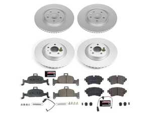 ES#4794624 - CRK8053 - Power Stop Z23 Evolution Sport Coated Front & Rear Brake Kit (338mm/330mm) - A premium 4-wheel upgrade package featuring high-carbon smooth Geomet coated performance rotors, low-dust carbon-fiber ceramic pads, and integrated front & rear electronic wear sensors. - Power Stop - Audi