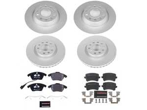 ES#4795515 - ESK7836 - Power Stop Euro-Stop Premium Front & Rear Brake Kit (312mm/282mm) - A premium OE-equivalent 4-wheel upgrade featuring ECE-R90 certified brake pads, genuine Geomet coated high-carbon smooth rotors, and integrated front electronic wear sensors. - Power Stop - Volkswagen