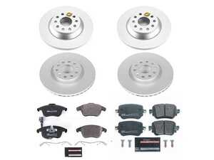 ES#4795493 - ESK7537 - Power Stop Euro-Stop Premium Front & Rear Brake Kit (312mm/300mm) - A premium OE-equivalent 4-wheel upgrade featuring ECE-R90 certified brake pads, genuine Geomet coated high-carbon smooth rotors, and integrated electronic wear sensors. - Power Stop - Audi