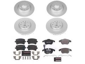 ES#4795480 - ESK7339 - Power Stop Euro-Stop Coated Front & Rear Brake Kit (312mm/282mm) - A premium OE-equivalent 4-wheel upgrade featuring ECE-R90 certified brake pads, genuine Geomet coated high-carbon smooth rotors, and integrated front electronic wear sensors. - Power Stop - Audi Volkswagen