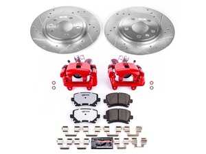 ES#4799635 - KC4624-26 - Power Stop Z26 Street Warrior Rear Brake Kit with Calipers (288mm) - A high-performance rear axle upgrade featuring precision cross-drilled & slotted rotors, extreme-temperature carbon-fiber ceramic pads, and remanufactured red powder-coated calipers. - Power Stop - Audi