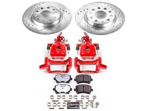 ES#4799893 - KC5666-26 - Power Stop Z26 Street Warrior Rear Brake Kit with Calipers (272mm) - A high-performance rear axle upgrade package featuring drilled & slotted rotors, extreme-temperature carbon-fiber ceramic pads, and remanufactured red powder-coated brake calipers. - Power Stop - Volkswagen