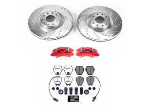 ES#4800596 - KC948-26 - Power Stop Z26 Street Warrior Front Brake Kit with Calipers (321mm) - A direct-fit performance upgrade with drilled & slotted zinc-plated rotors, red powder-coated calipers, and extreme-performance carbon-fiber ceramic pads. - Power Stop - Audi