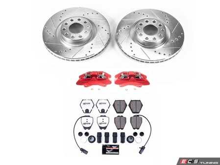 ES#4800596 - KC948-26 - Power Stop Z26 Street Warrior Front Brake Kit with Calipers (321mm) - A direct-fit performance upgrade with drilled & slotted zinc-plated rotors, red powder-coated calipers, and extreme-performance carbon-fiber ceramic pads. - Power Stop - Audi